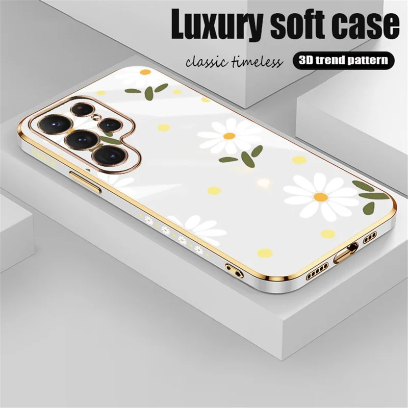 RZANTS для Samsung Galaxy S21 Ultra 5G Electroplate Phone Case Soft TPU Flower Pattern Shockproof Cover - White