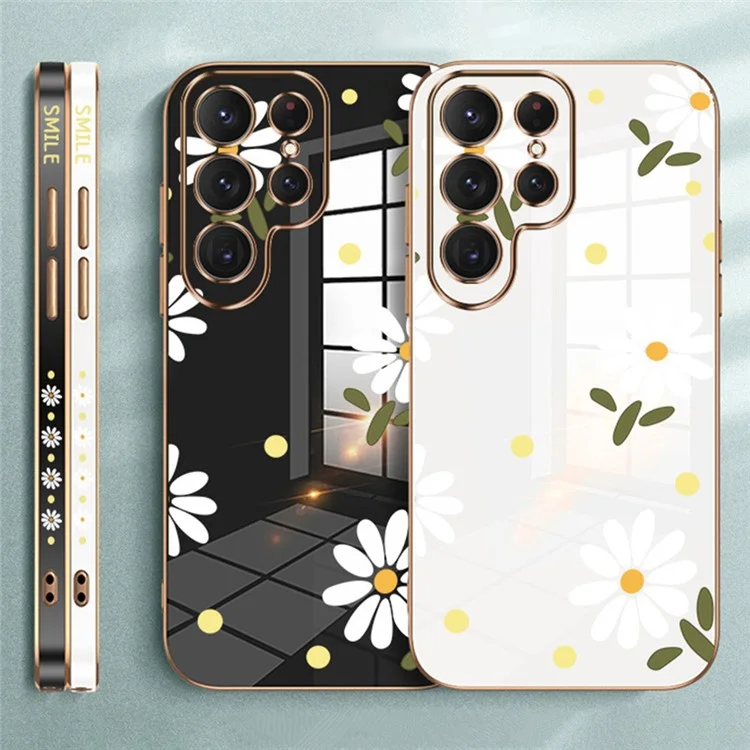 RZANTS для Samsung Galaxy S21 Ultra 5G Electroplate Phone Case Soft TPU Flower Pattern Shockproof Cover - White