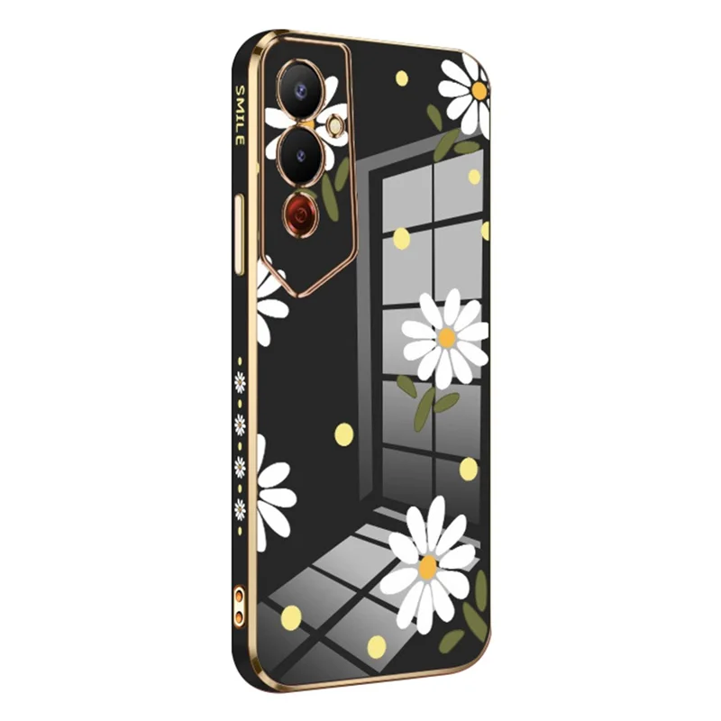 RZANTS For TECNO Pova 4 4G Flower Pattern Plating Edge Phone Case Shockproof Soft TPU Back Cover - Black