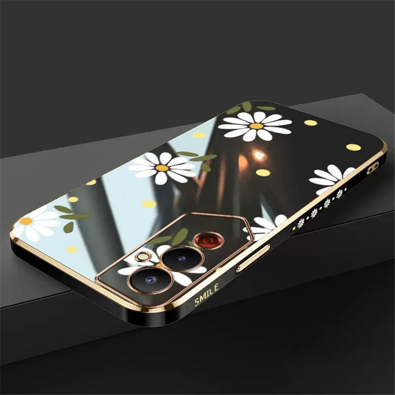 RZANTS For TECNO Pova 4 4G Flower Pattern Plating Edge Phone Case Shockproof Soft TPU Back Cover - Black