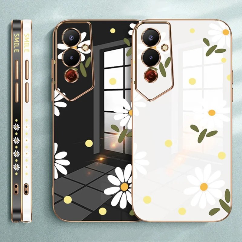 RZANTS For TECNO Pova 4 4G Flower Pattern Plating Edge Phone Case Shockproof Soft TPU Back Cover - Black