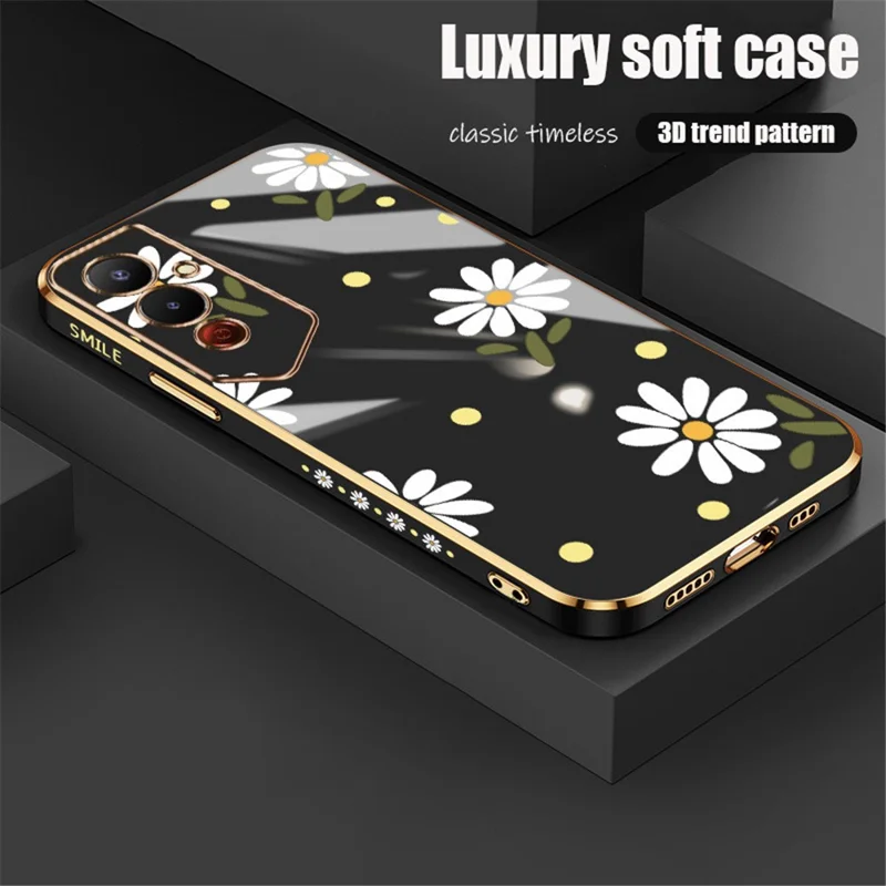 RZANTS For TECNO Pova 4 Pro 4G Electroplating Soft Slim TPU Case Flower Pattern Anti-Scratch Phone Cover - Black