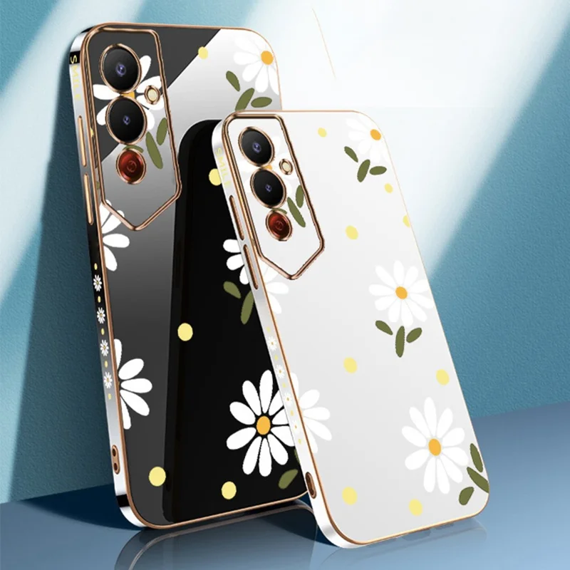 RZANTS For TECNO Pova 4 Pro 4G Electroplating Soft Slim TPU Case Flower Pattern Anti-Scratch Phone Cover - Black