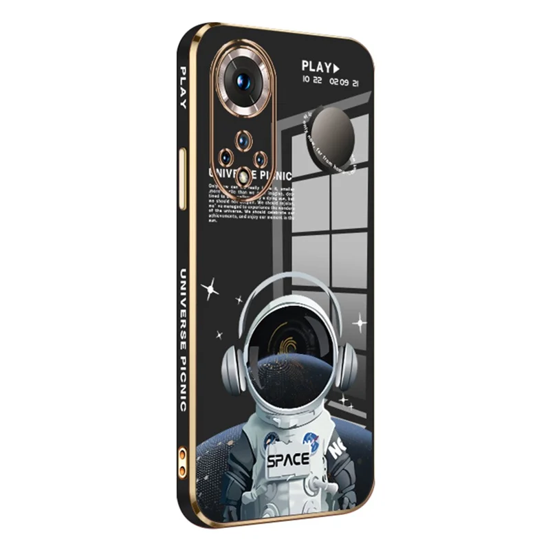 RZANTS For Honor 50 Soft TPU Shockproof Phone Case Headphone Astronaut Pattern Electroplated Design Cover - Black