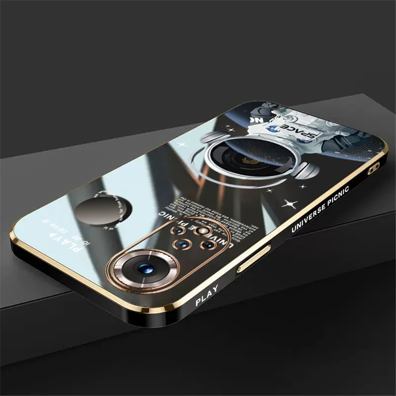 RZANTS For Honor 50 Soft TPU Shockproof Phone Case Headphone Astronaut Pattern Electroplated Design Cover - Black