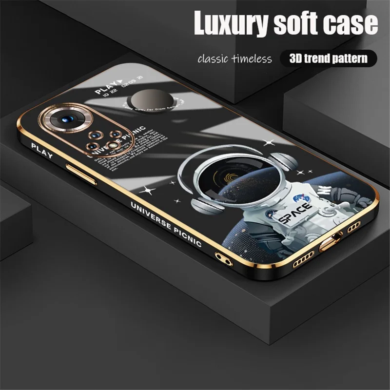 RZANTS For Honor 50 Soft TPU Shockproof Phone Case Headphone Astronaut Pattern Electroplated Design Cover - Black