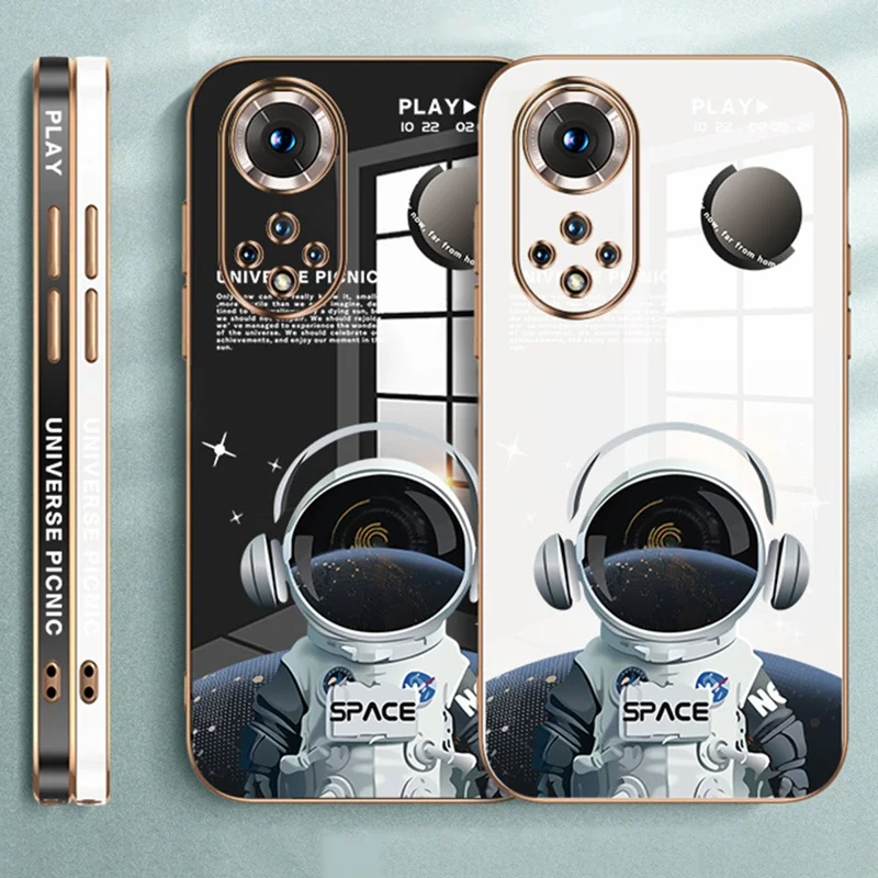 RZANTS For Honor 50 Soft TPU Shockproof Phone Case Headphone Astronaut Pattern Electroplated Design Cover - Black