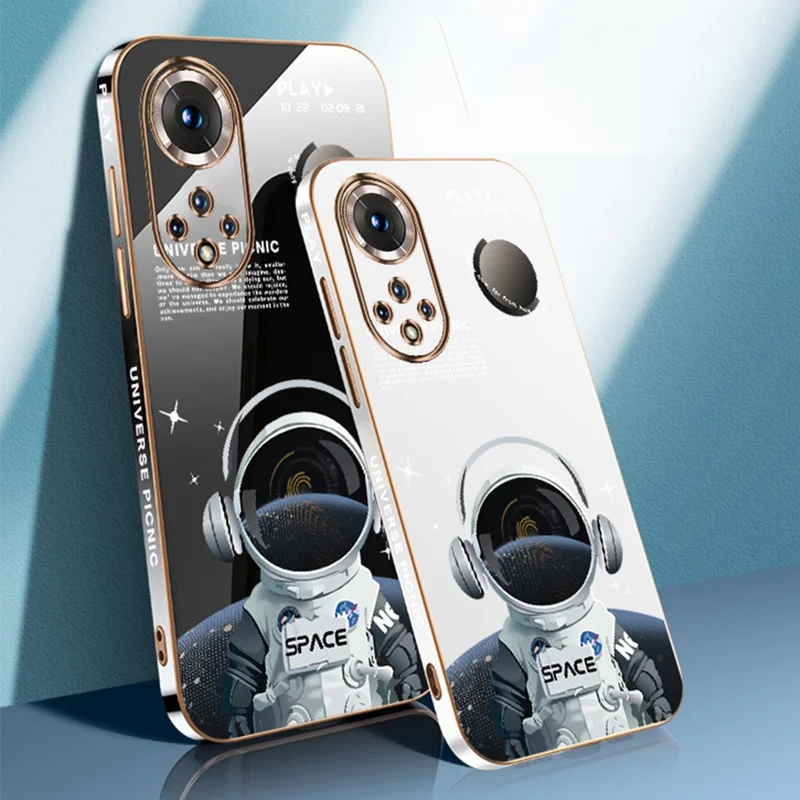 RZANTS For Honor 50 Soft TPU Shockproof Phone Case Headphone Astronaut Pattern Electroplated Design Cover - Black