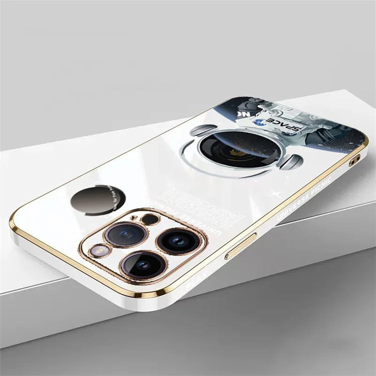 RZANTS per iPhone 13 Pro Max Telefono Custodia TPU Cuffia Astronauta Modello Elettroplaccato Copertura Telefono - Bianco