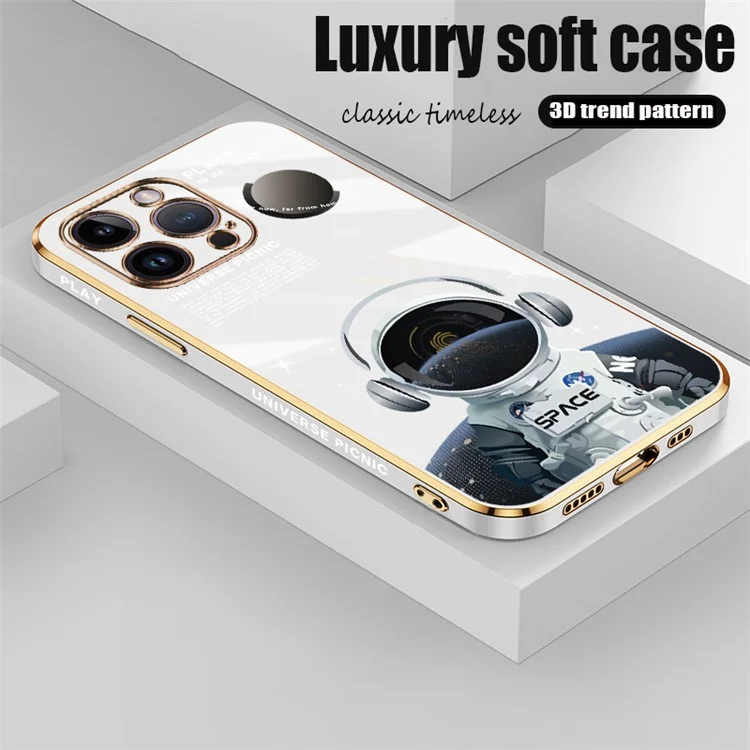 RZANTS per iPhone 13 Pro Max Telefono Custodia TPU Cuffia Astronauta Modello Elettroplaccato Copertura Telefono - Bianco