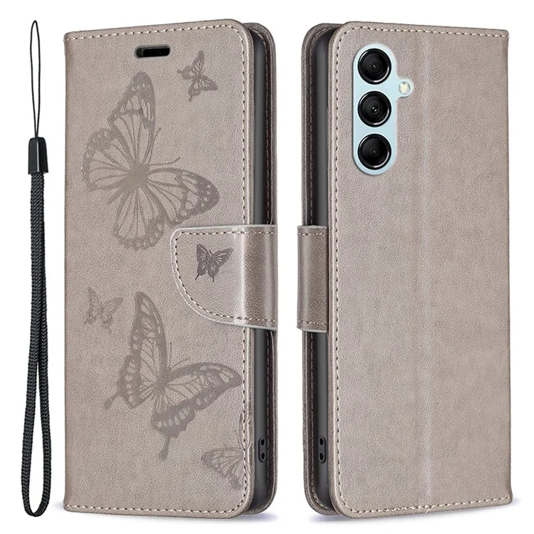 Per Samsung Galaxy M14 5G Custodia Portafoglio in Pelle con Supporto Butterfly Stampati Custodia per Telefono con Cinturino - Grigio