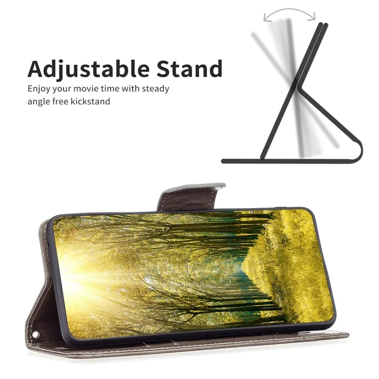 Per Samsung Galaxy M14 5G Custodia Portafoglio in Pelle con Supporto Butterfly Stampati Custodia per Telefono con Cinturino - Grigio