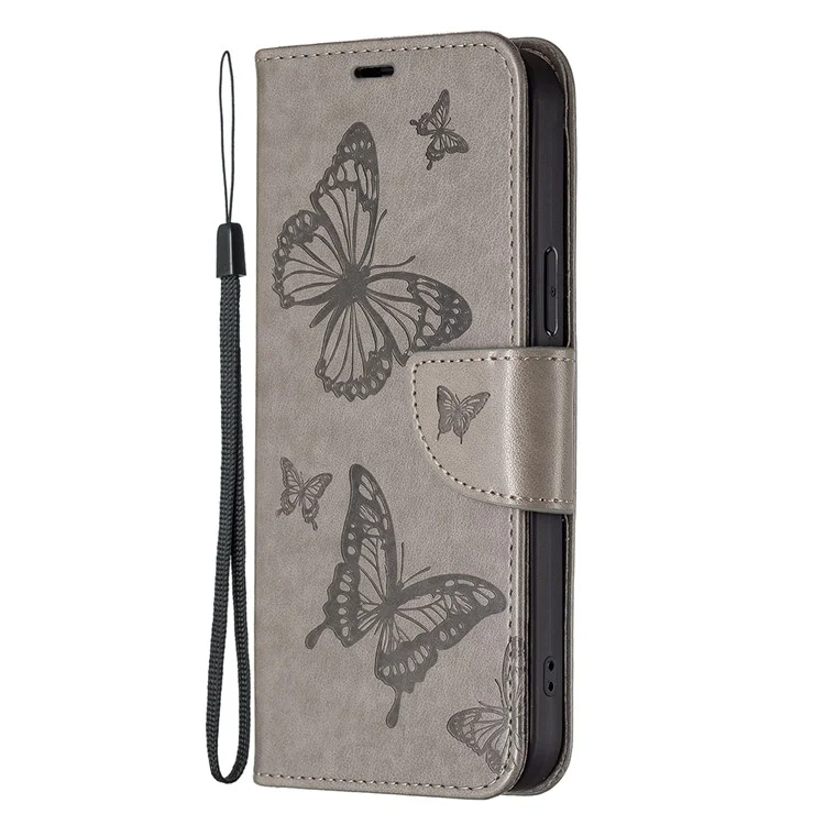 Per Samsung Galaxy M14 5G Custodia Portafoglio in Pelle con Supporto Butterfly Stampati Custodia per Telefono con Cinturino - Grigio