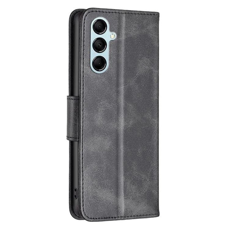 Per Samsung Galaxy M14 5G Solid Color Textured PU Leather Wallet Stand Shell Phone Protector Case with Strap - Nero