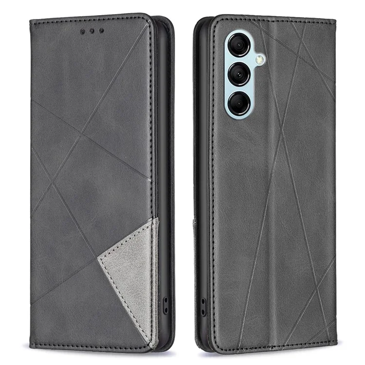 For Samsung Galaxy M14 5G Leather Case with Card Holder Imprinting Pattern Phone Stand Cover - Black