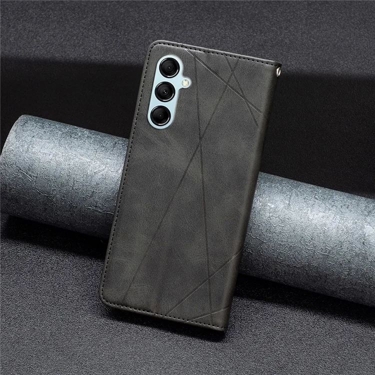 For Samsung Galaxy M14 5G Leather Case with Card Holder Imprinting Pattern Phone Stand Cover - Black