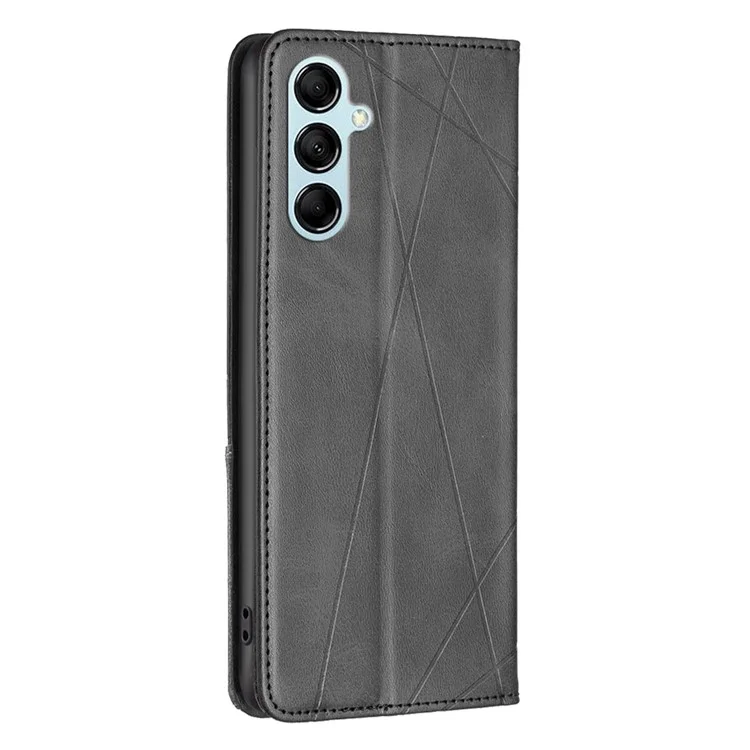 For Samsung Galaxy M14 5G Leather Case with Card Holder Imprinting Pattern Phone Stand Cover - Black