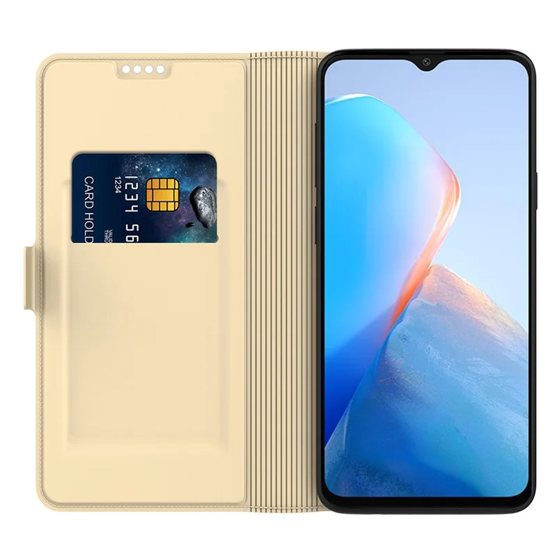 For Infinix Smart 7 4G Mobile Phone Case Stand Anti-Scratch Leather Phone Cover with Card Slot - Gold