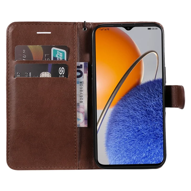 Stødfast standcase til Huawei nova Y61 4G / Enjoy 50z 4G, solide farve PU læderwallet cover med snor - Brun