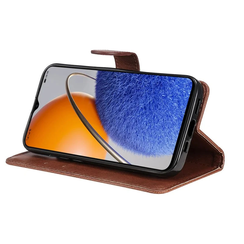 Stødfast standcase til Huawei nova Y61 4G / Enjoy 50z 4G, solide farve PU læderwallet cover med snor - Brun