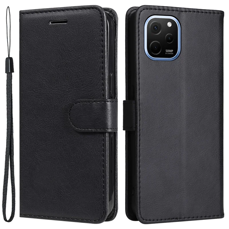 Custodia con supporto antiurto per Huawei nova Y61 4G / Enjoy 50z 4G Custodia in pelle PU monocolore con tracolla - Nero
