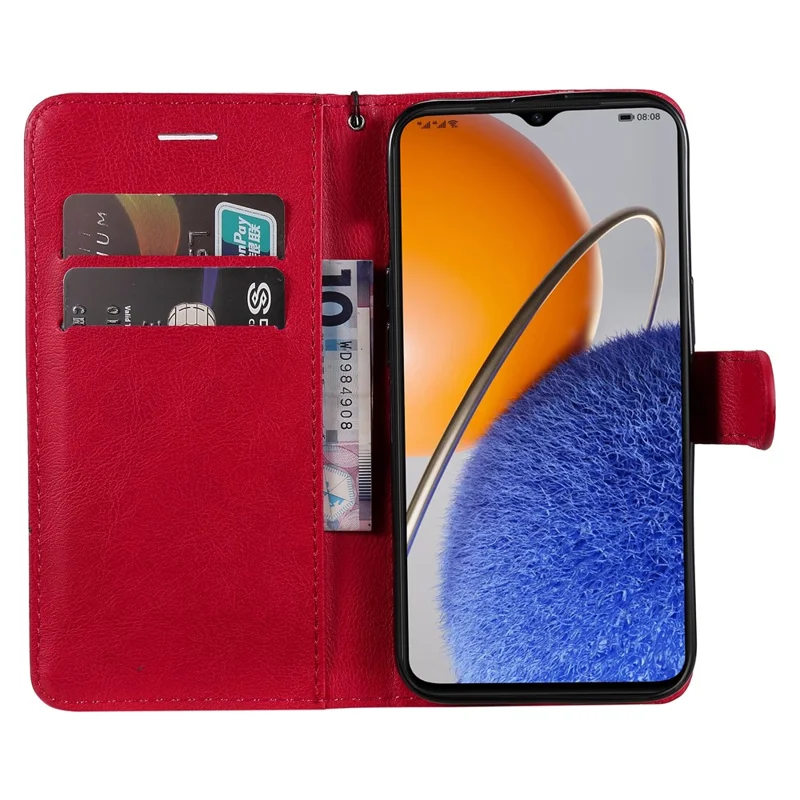 Shockproof Stand Case for Huawei nova Y61 4G / Enjoy 50z 4G Solid Color PU Leather Wallet Cover with Strap - Red