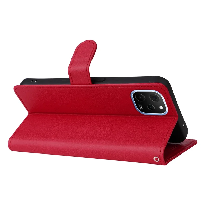 Shockproof Stand Case for Huawei nova Y61 4G / Enjoy 50z 4G Solid Color PU Leather Wallet Cover with Strap - Red