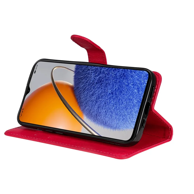 Shockproof Stand Case for Huawei nova Y61 4G / Enjoy 50z 4G Solid Color PU Leather Wallet Cover with Strap - Red