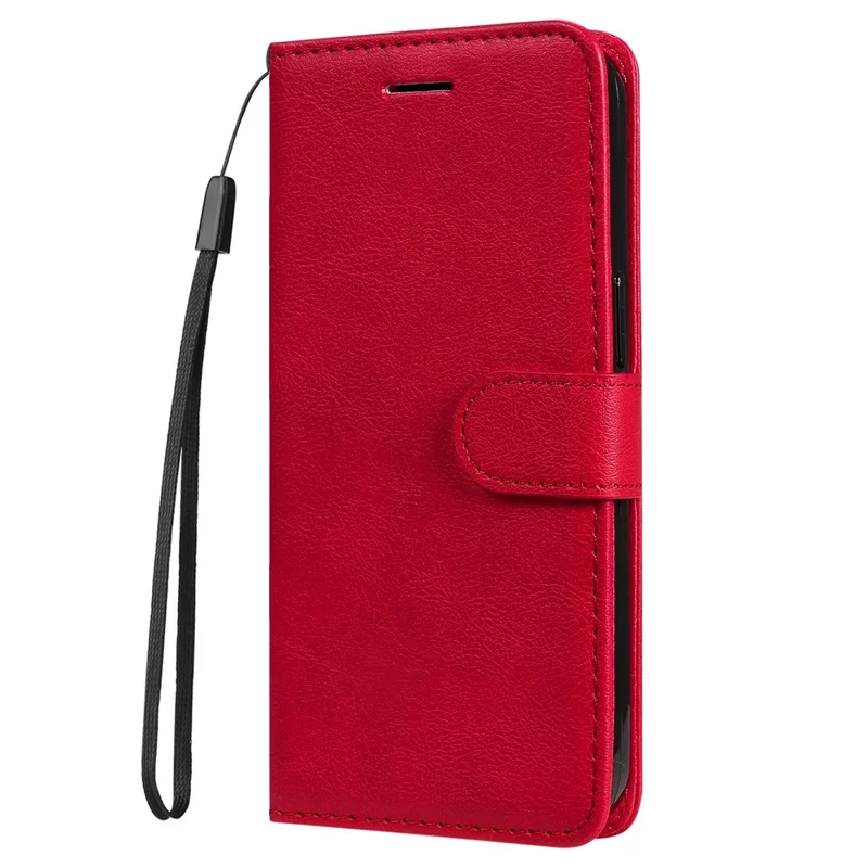 Shockproof Stand Case for Huawei nova Y61 4G / Enjoy 50z 4G Solid Color PU Leather Wallet Cover with Strap - Red