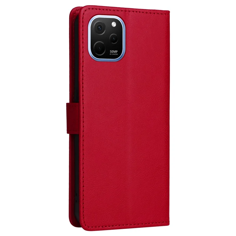 Shockproof Stand Case for Huawei nova Y61 4G / Enjoy 50z 4G Solid Color PU Leather Wallet Cover with Strap - Red
