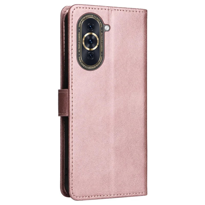 For Huawei nova 10 4G Case Solid Color Leather Mobile Cover Wallet Stand with Strap - Rose Gold