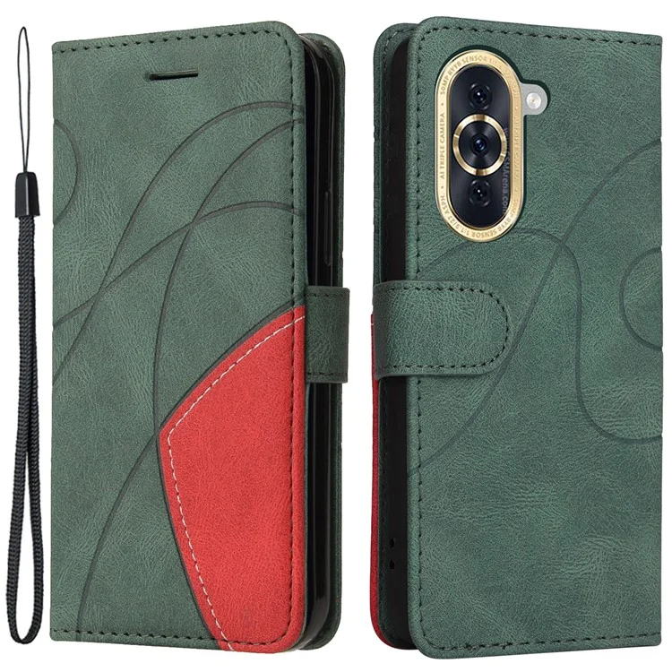 KT Leather Series-1 Shockproof Shell for Huawei nova 10 4G Stand Phone Case Wallet Dual-color Splicing Leather Cover - Green