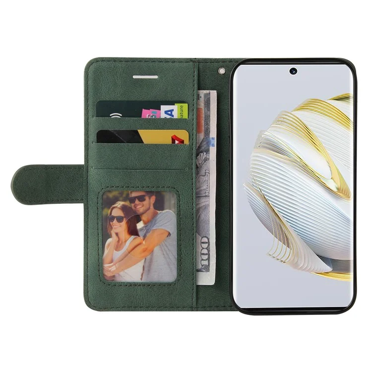 KT Leather Series-1 Shockproof Shell for Huawei nova 10 4G Stand Phone Case Wallet Dual-color Splicing Leather Cover - Green