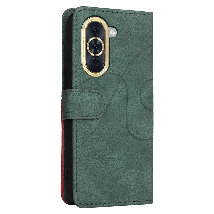 KT Leather Series-1 Shockproof Shell for Huawei nova 10 4G Stand Phone Case Wallet Dual-color Splicing Leather Cover - Green