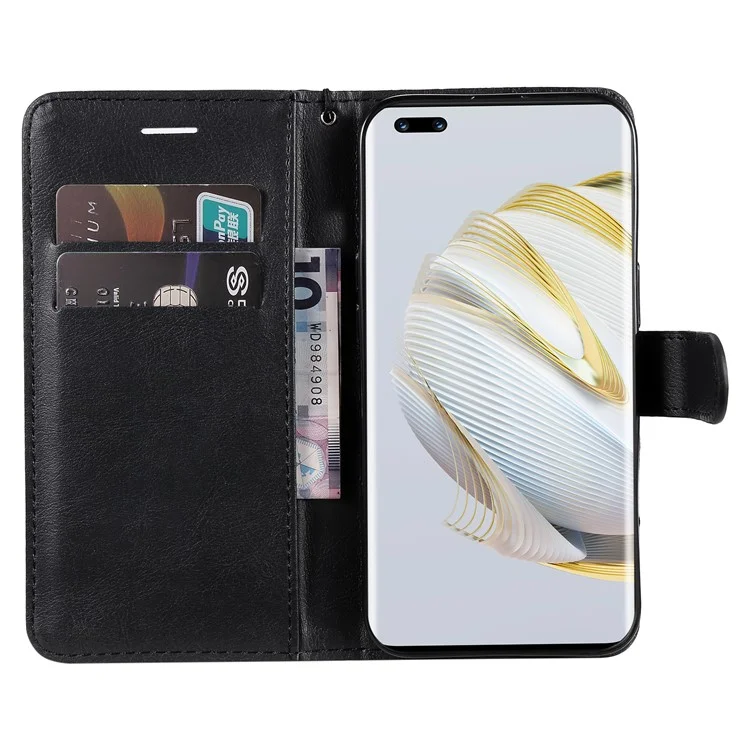 Funda de soporte para teléfono para Huawei nova 10 Pro 4G, de color sólido, a prueba de golpes, de piel sintética PU, con correa - Negro