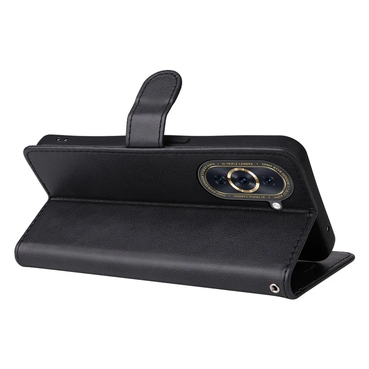 Funda de soporte para teléfono para Huawei nova 10 Pro 4G, de color sólido, a prueba de golpes, de piel sintética PU, con correa - Negro