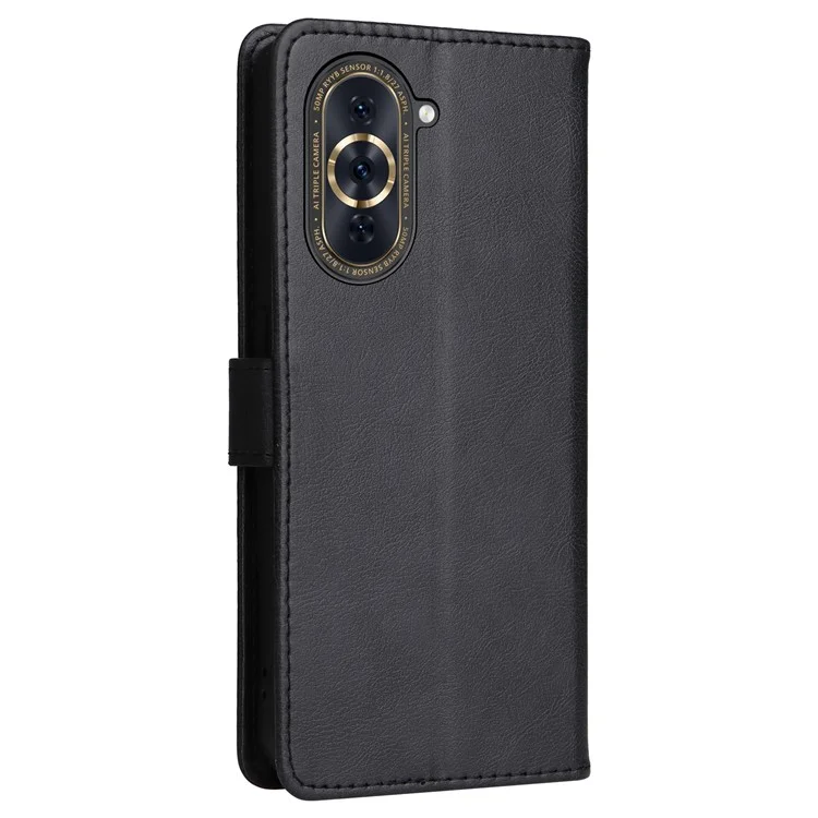 Funda de soporte para teléfono para Huawei nova 10 Pro 4G, de color sólido, a prueba de golpes, de piel sintética PU, con correa - Negro