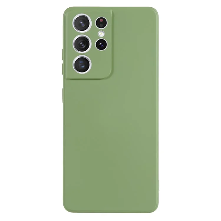 For Samsung Galaxy S21 Ultra 5G TPU Phone Case Fiber Lining Rubberized Cell Phone Cover - Bean Green