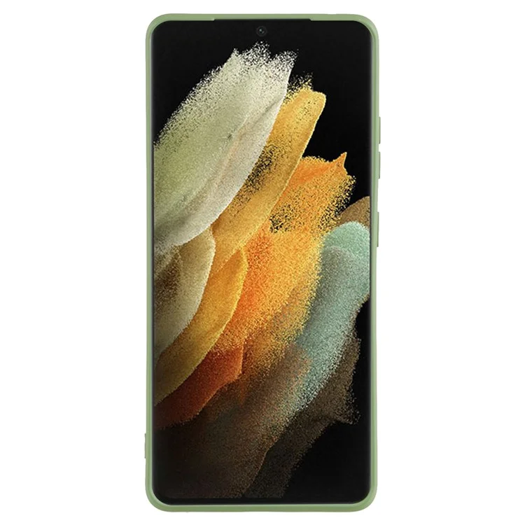 For Samsung Galaxy S21 Ultra 5G TPU Phone Case Fiber Lining Rubberized Cell Phone Cover - Bean Green