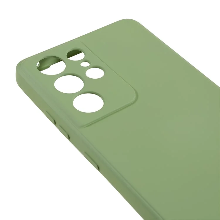 For Samsung Galaxy S21 Ultra 5G TPU Phone Case Fiber Lining Rubberized Cell Phone Cover - Bean Green