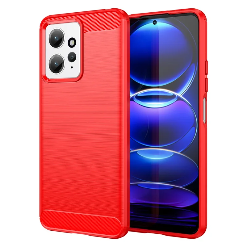 For Xiaomi Redmi Note 12 4G Brushed Phone Case Carbon Fiber Shock Absorption TPU Phone Cover - Red