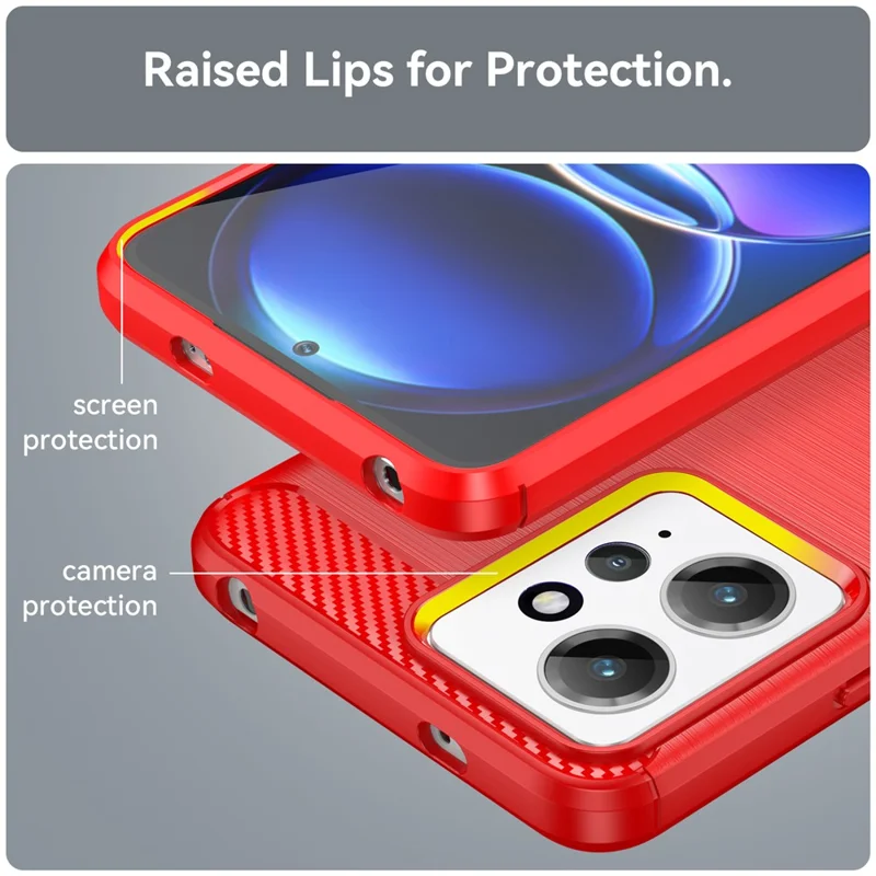 For Xiaomi Redmi Note 12 4G Brushed Phone Case Carbon Fiber Shock Absorption TPU Phone Cover - Red
