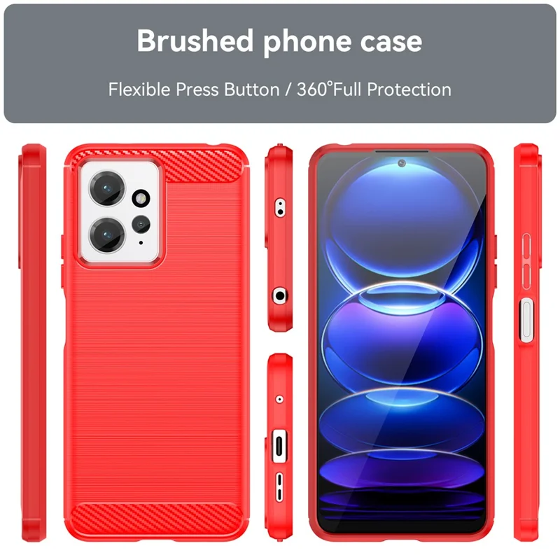 For Xiaomi Redmi Note 12 4G Brushed Phone Case Carbon Fiber Shock Absorption TPU Phone Cover - Red
