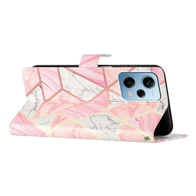 Para Xiaomi Redmi Note 12 Pro 5G / Note 12 Pro Speed 5G / Poco X5 Pro 5G Funda de cuero con estampado para teléfono, soporte y funda con muñequera - Mármol rosa