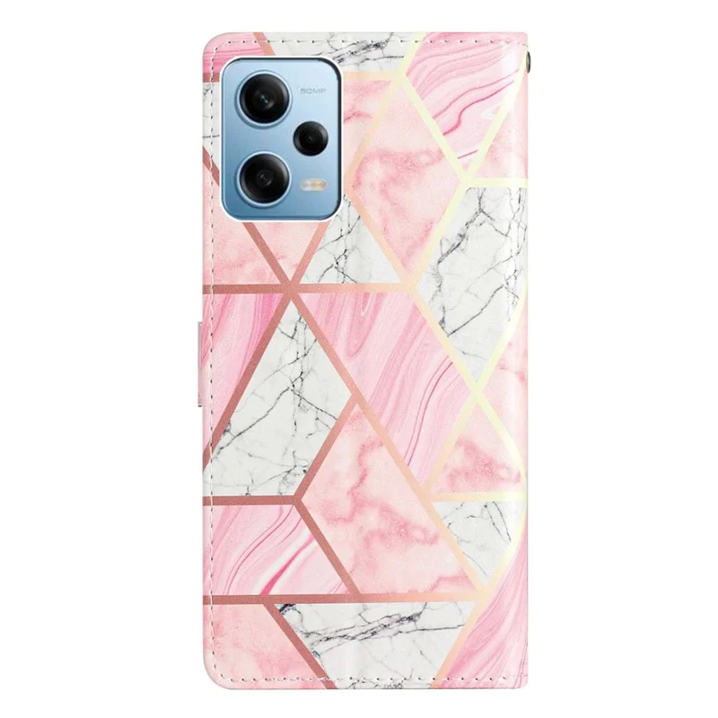 Para Xiaomi Redmi Note 12 Pro 5G / Note 12 Pro Speed 5G / Poco X5 Pro 5G Funda de cuero con estampado para teléfono, soporte y funda con muñequera - Mármol rosa