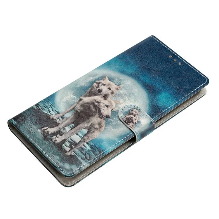 Pour Motorola Moto G13 4G / G23 4G / G53 5G Étui portefeuille en cuir PU avec impression de motif, support, protection à rabat - Deux Loups