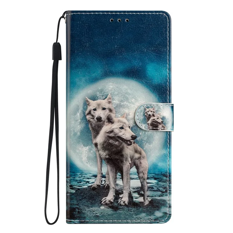 Pour Motorola Moto G13 4G / G23 4G / G53 5G Étui portefeuille en cuir PU avec impression de motif, support, protection à rabat - Deux Loups