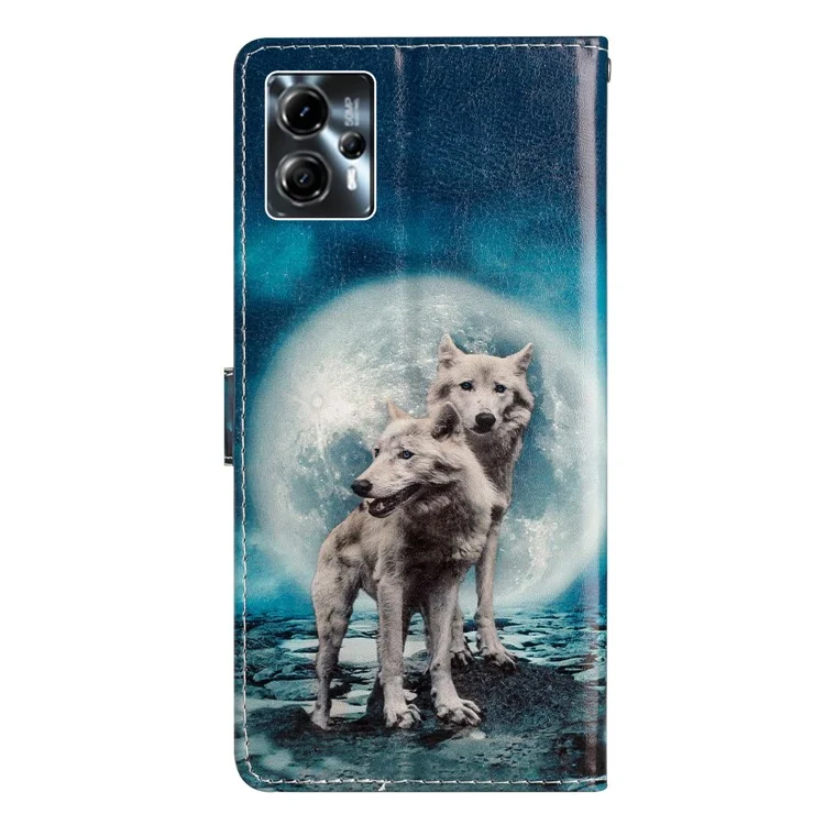 Pour Motorola Moto G13 4G / G23 4G / G53 5G Étui portefeuille en cuir PU avec impression de motif, support, protection à rabat - Deux Loups