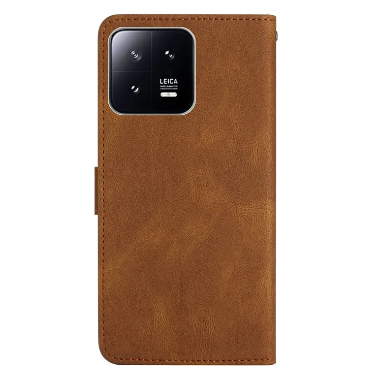 For Xiaomi 13 Pro 5G Crazy Horse Texture Leather Wallet Cover Imprinted Lines Flip Stand Phone Case with Strap - Brown