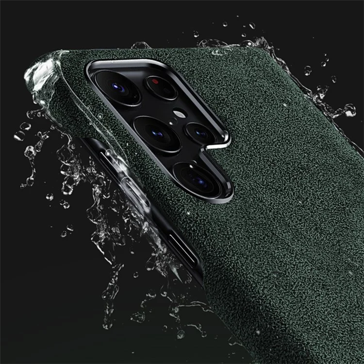 Pour Samsung Galaxy S23 Ultra Suede Coated PC Phone Case Magnetic Anti-drop Phone Cover - Vert noirâtre